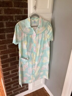 Sears at home wear Mint Green Pastel Geometric Button-Front gown